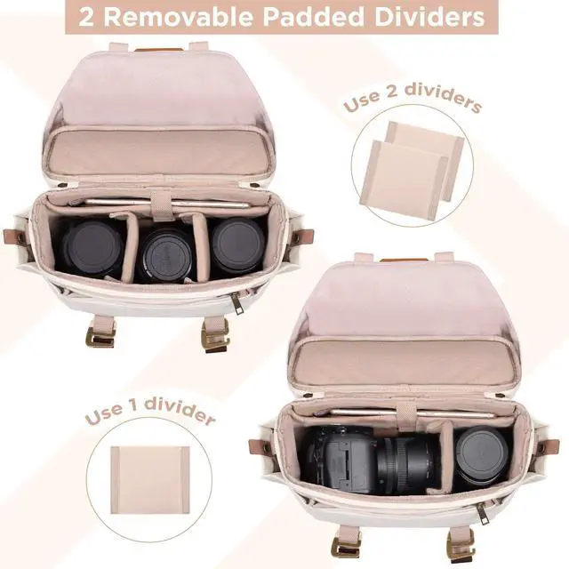 Alt view image 3 of 6 - Canvas Camera Bag Small- DSLR/SLR Waterproof Camera Bag for Canon/Sony/Nikon/Fuji, Cute Camera Sling Bag with Rain Cover, Travel Crossbody Camera Case Bag for Women Men Photographer (White)