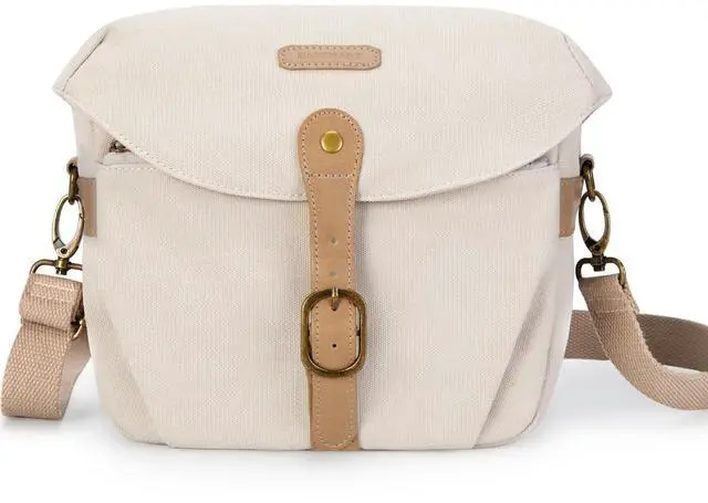 Main image of Canvas Crossbody Camera Bag with Rain Cover Women Men, Ivory White