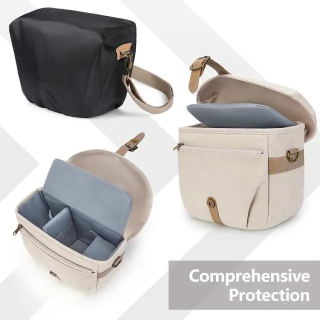 Alt view image 3 of 7 - Canvas Crossbody Camera Bag with Rain Cover Women Men, Ivory White