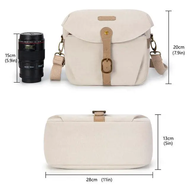Alt view image 5 of 7 - Canvas Crossbody Camera Bag with Rain Cover Women Men, Ivory White