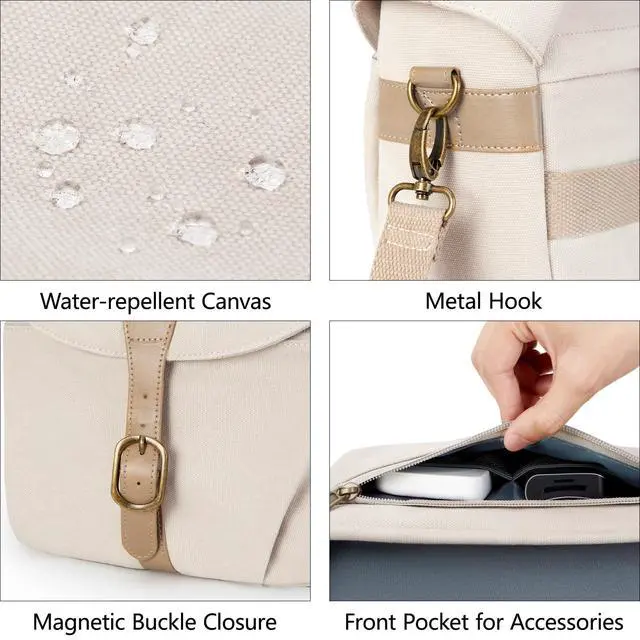 Alt view image 4 of 7 - Canvas Crossbody Camera Bag with Rain Cover Women Men, Ivory White