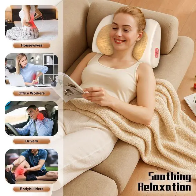 Alt view image 6 of 7 - Shiatsu Back and Neck Massager with Heat,3D Electric Kneading Deep Tissue Massage Pillow for Muscle Pain Relief,Cordless Portable Massage for Neck,Shoulder,Leg,Back,Use for Home,Car,Office,Travel
