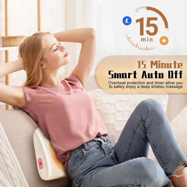 Alt view image 4 of 7 - Shiatsu Back and Neck Massager with Heat,3D Electric Kneading Deep Tissue Massage Pillow for Muscle Pain Relief,Cordless Portable Massage for Neck,Shoulder,Leg,Back,Use for Home,Car,Office,Travel