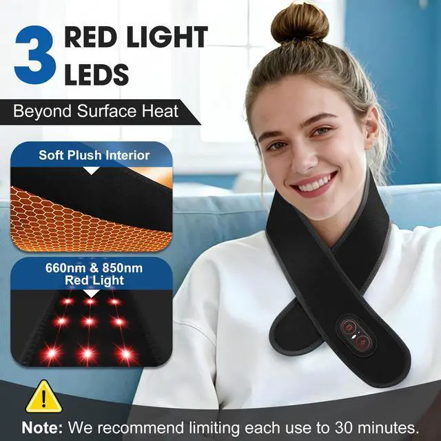 Alt view image 3 of 7 - Cordless Neck Heating Pad for Pain, Neck Massager with 660nm 850nm Red Light, Neck Heating Pad for Pain Electric, Heated Neck Brace Wrap for Soreness Stiffness Pain Relief