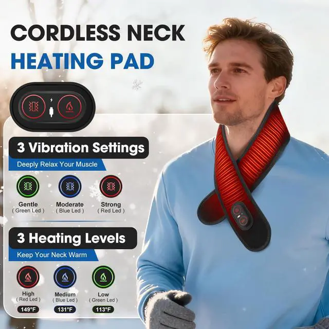 Alt view image 2 of 7 - Cordless Neck Heating Pad for Pain, Neck Massager with 660nm 850nm Red Light, Neck Heating Pad for Pain Electric, Heated Neck Brace Wrap for Soreness Stiffness Pain Relief