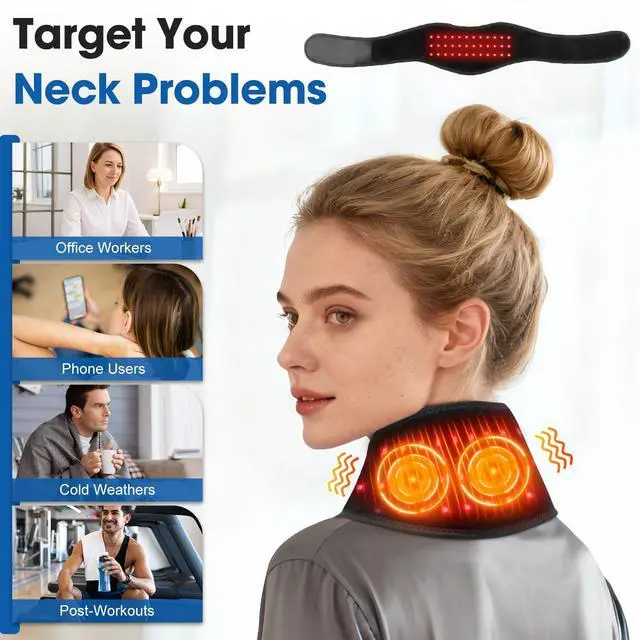 Alt view image 6 of 7 - Cordless Neck Heating Pad for Pain, Neck Massager with 660nm 850nm Red Light, Neck Heating Pad for Pain Electric, Heated Neck Brace Wrap for Soreness Stiffness Pain Relief