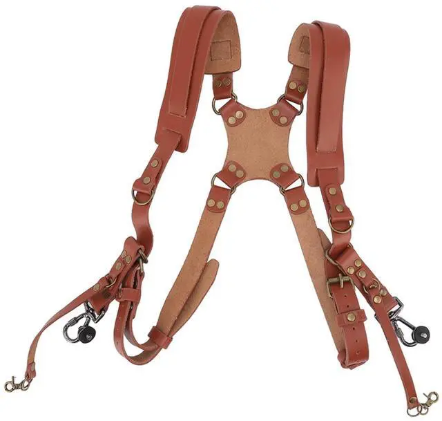 Main image of Double Camera Harness, Quick Release Adjustable Leather Camera Harness for Photographers, Can Hold Two Cameras (Brown)