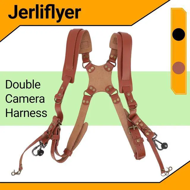 Alt view image 2 of 7 - Double Camera Harness, Quick Release Adjustable Leather Camera Harness for Photographers, Can Hold Two Cameras (Brown)