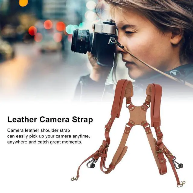 Alt view image 4 of 7 - Double Camera Harness, Quick Release Adjustable Leather Camera Harness for Photographers, Can Hold Two Cameras (Brown)