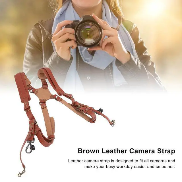 Alt view image 5 of 7 - Double Camera Harness, Quick Release Adjustable Leather Camera Harness for Photographers, Can Hold Two Cameras (Brown)