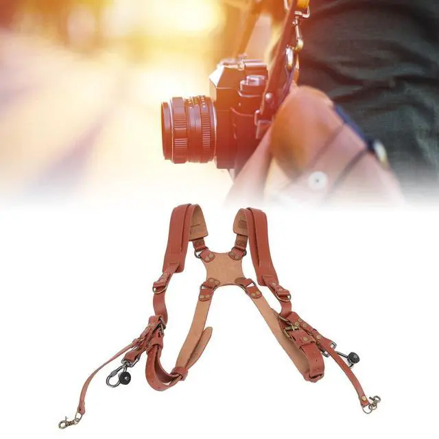Alt view image 7 of 7 - Double Camera Harness, Quick Release Adjustable Leather Camera Harness for Photographers, Can Hold Two Cameras (Brown)