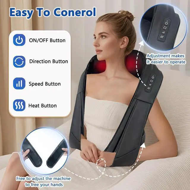 Alt view image 2 of 7 - Cordless Neck Massager Shiatsu Neck and Back Massager with Heating Free Easy to Wash Cloth Cover for Shoulder Massage