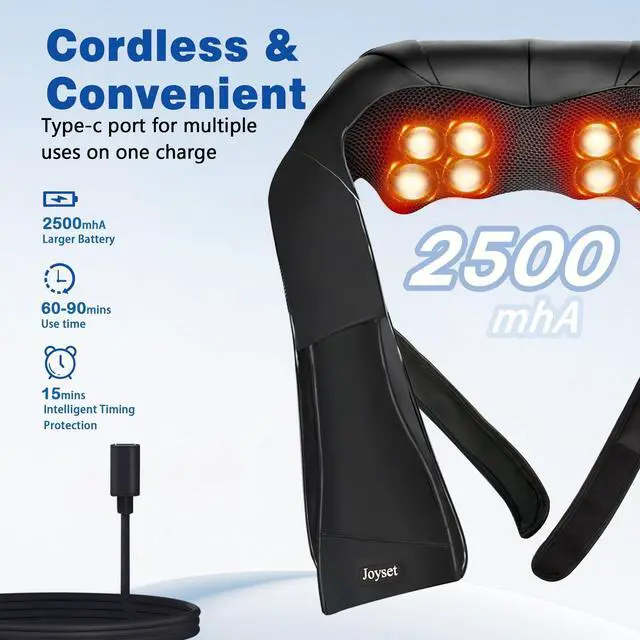Alt view image 3 of 7 - Cordless Neck Massager Shiatsu Neck and Back Massager with Heating Free Easy to Wash Cloth Cover for Shoulder Massage