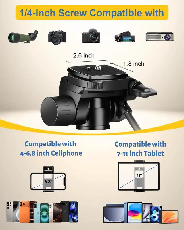 Alt view image 3 of 7 - 67" Phone iPad Tripod, Professional Camera Tripod