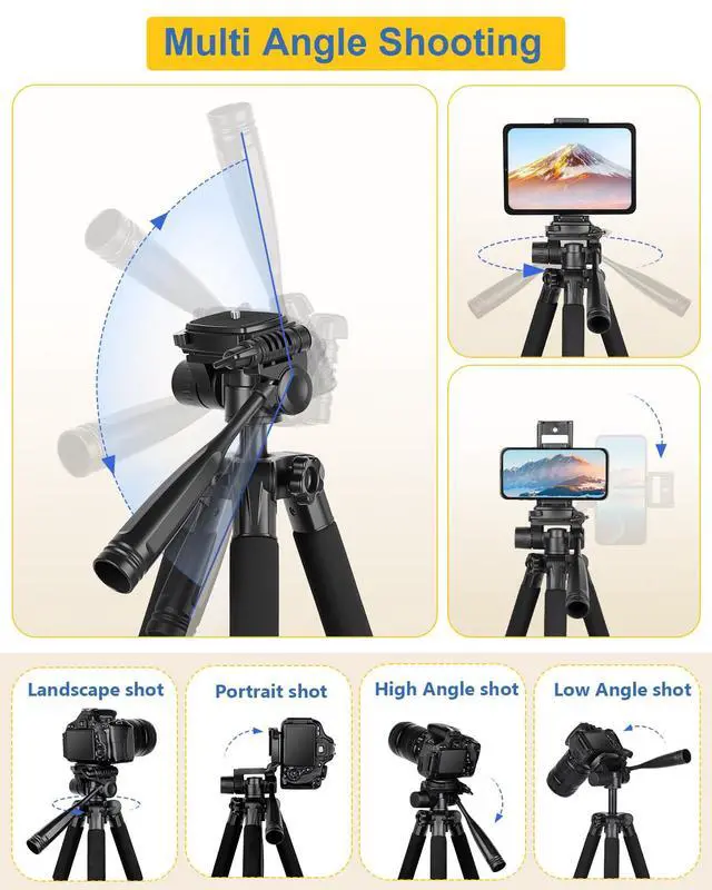 Alt view image 4 of 7 - 67" Phone iPad Tripod, Professional Camera Tripod