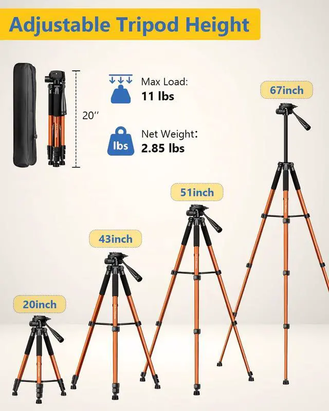 Alt view image 6 of 7 - 67" Phone iPad Tripod, Professional Camera Tripod