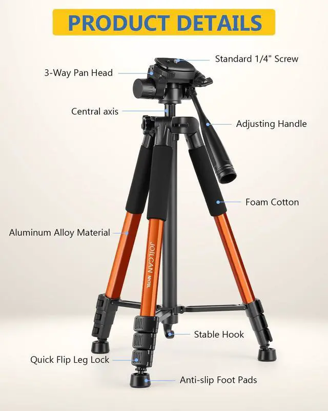 Alt view image 7 of 7 - 67" Phone iPad Tripod, Professional Camera Tripod