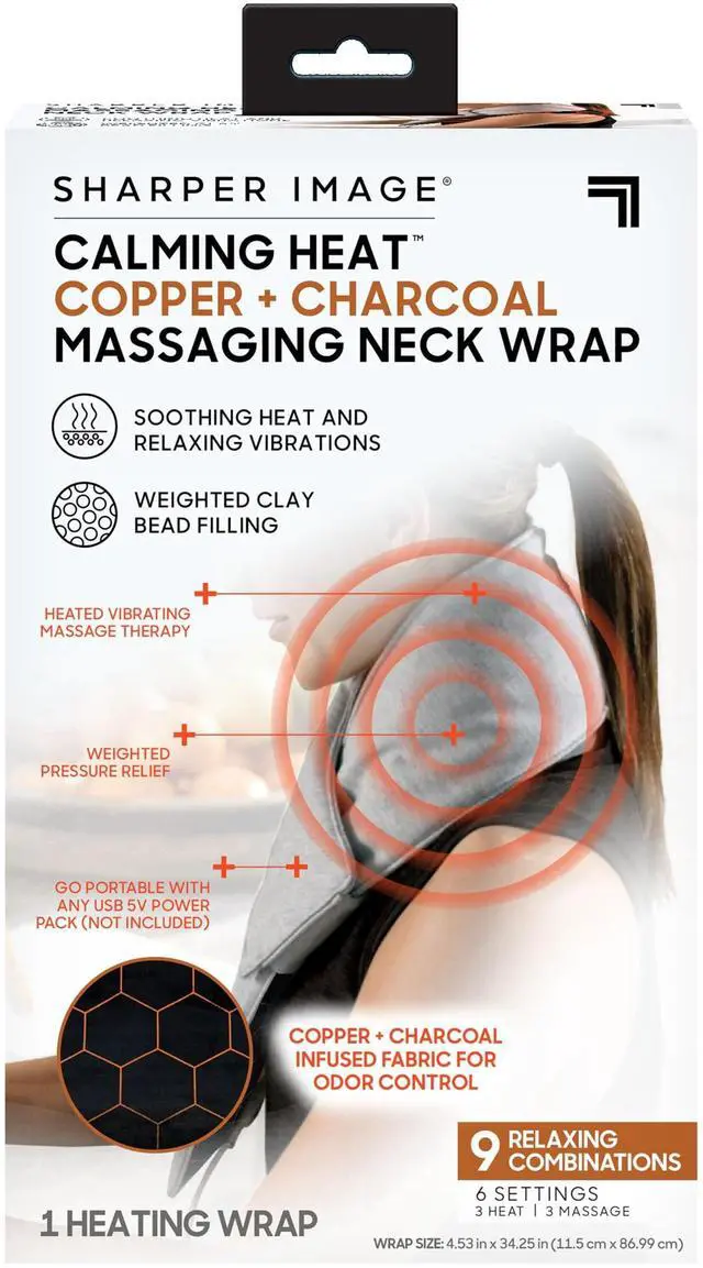 Main image of Heat Neck Wrap by Sharper Image Copper & Charcoal Infused Personal Electric Neck Heating Pad with Vibrations, 3 Heat & 3 Vibration Settings- 9 Relaxing Combinations