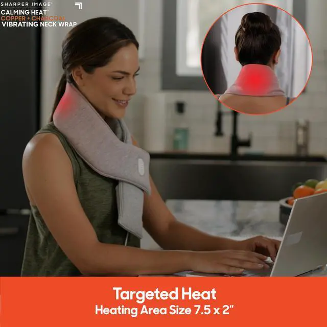 Alt view image 5 of 7 - Heat Neck Wrap by Sharper Image Copper & Charcoal Infused Personal Electric Neck Heating Pad with Vibrations, 3 Heat & 3 Vibration Settings- 9 Relaxing Combinations