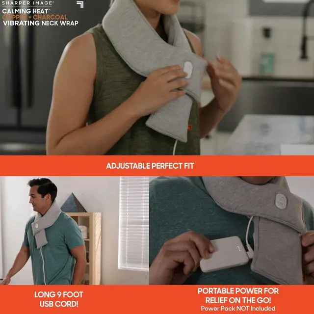 Alt view image 7 of 7 - Heat Neck Wrap by Sharper Image Copper & Charcoal Infused Personal Electric Neck Heating Pad with Vibrations, 3 Heat & 3 Vibration Settings- 9 Relaxing Combinations