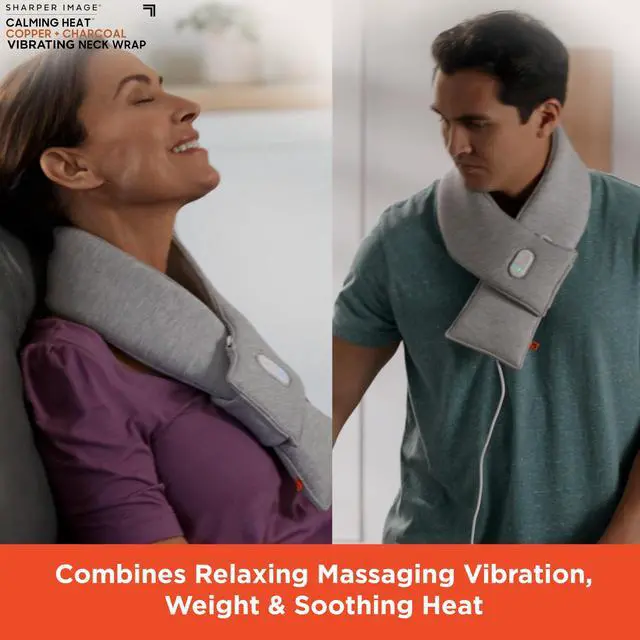 Alt view image 6 of 7 - Heat Neck Wrap by Sharper Image Copper & Charcoal Infused Personal Electric Neck Heating Pad with Vibrations, 3 Heat & 3 Vibration Settings- 9 Relaxing Combinations