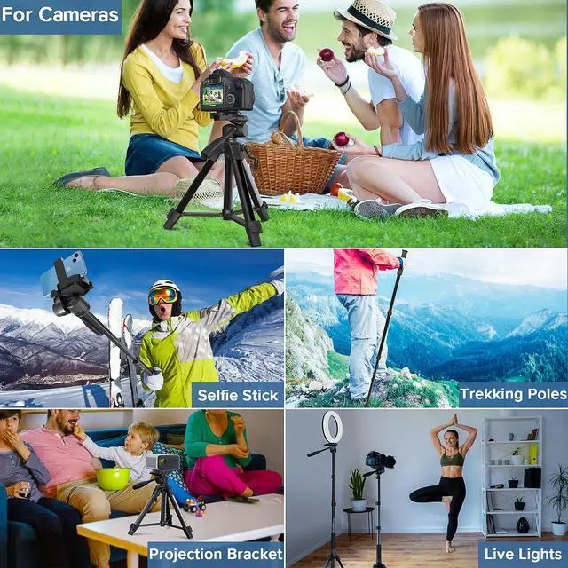Alt view image 3 of 7 - 69" Camera Tripod with 3-Way Swivel Head, Aluminum Camera Stand