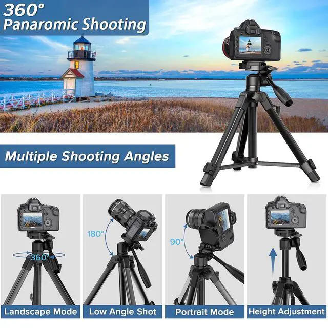 Alt view image 4 of 7 - 69" Camera Tripod with 3-Way Swivel Head, Aluminum Camera Stand