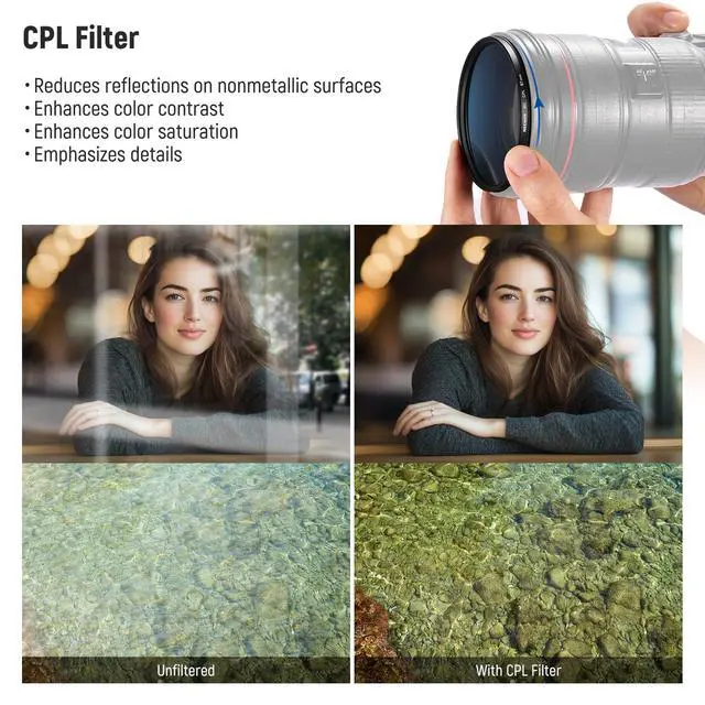 Alt view image 6 of 7 - 67mm UV/CPL/ND Lens Filter Kit, UV Protection + Circular Polarizing + Neutral Density (ND8) Camera Lens Filter Set with Multicoated Optical Glass, Slim Frame & Upgraded Foldable Storage Case
