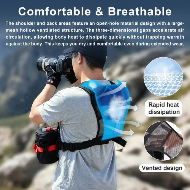 Alt view image 4 of 7 - Dual Camera Chest Harness System, Professional Photography Vest with Side Holster, Gray
