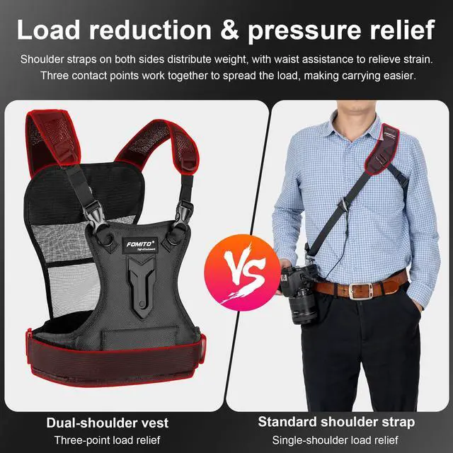 Alt view image 6 of 7 - Dual Camera Chest Harness System, Professional Photography Vest with Side Holster, Gray