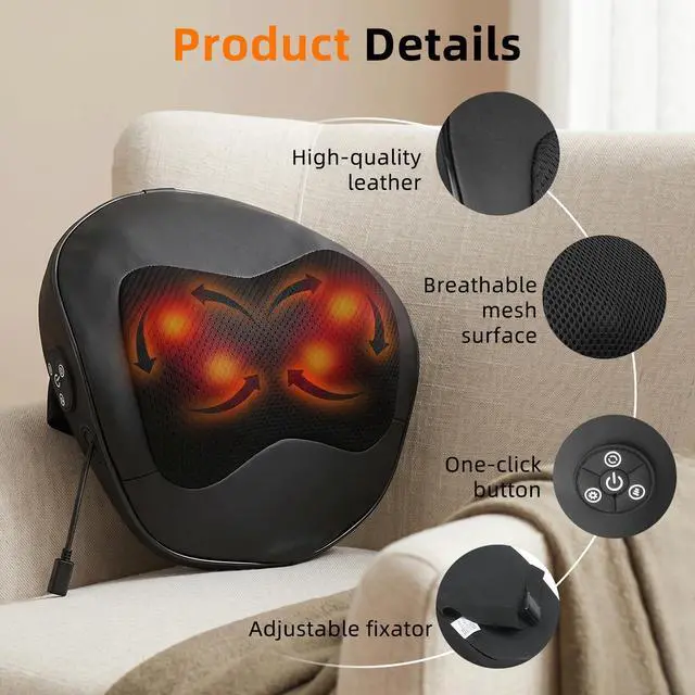 Alt view image 3 of 6 - FSA Eligible Shiatsu Neck and Shoulder Massager for Neck Pain Relief - Electric Neck Shoulder Massager with Heat, 3D Kneading Portable & Rechargeable, Relaxation Gifts for Mom Women Men Dad