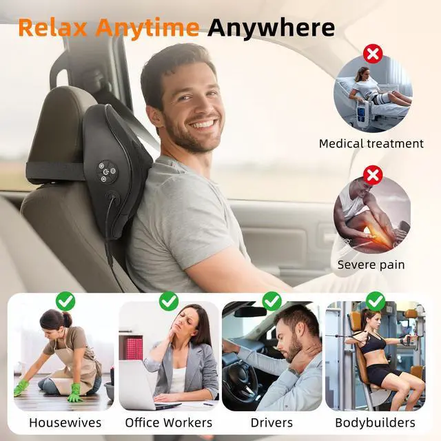 Alt view image 6 of 6 - FSA Eligible Shiatsu Neck and Shoulder Massager for Neck Pain Relief - Electric Neck Shoulder Massager with Heat, 3D Kneading Portable & Rechargeable, Relaxation Gifts for Mom Women Men Dad