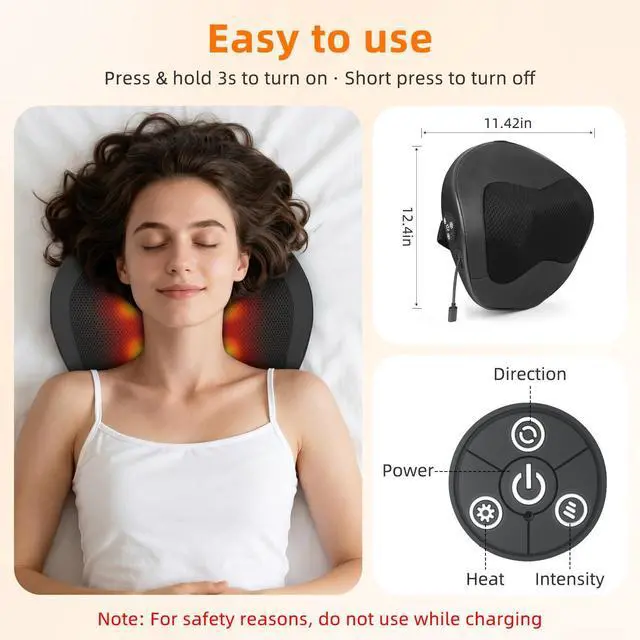 Alt view image 5 of 6 - FSA Eligible Shiatsu Neck and Shoulder Massager for Neck Pain Relief - Electric Neck Shoulder Massager with Heat, 3D Kneading Portable & Rechargeable, Relaxation Gifts for Mom Women Men Dad