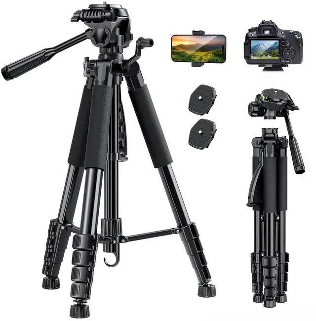Main image of 74" Camera Tripod with Phone Holder and Remote, Heavy Duty Tripod Stand with Portable Bag for Phone and Camera, Compatible with DSLR Cameras, Cell Phones, Spotting Scopes and Binoculars