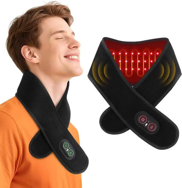 Main image of Cordless Neck Heating Pad for Pain, Neck Massager with 660nm 850nm Red Light, Heated Neck Wrap with 3000mAh Rechargeable, 3 Levels Heat & Massage, Black