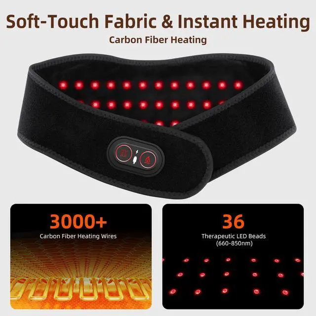 Alt view image 3 of 7 - Cordless Neck Heating Pad for Pain, Neck Massager with 660nm 850nm Red Light, Heated Neck Wrap with 3000mAh Rechargeable, 3 Levels Heat & Massage, Black