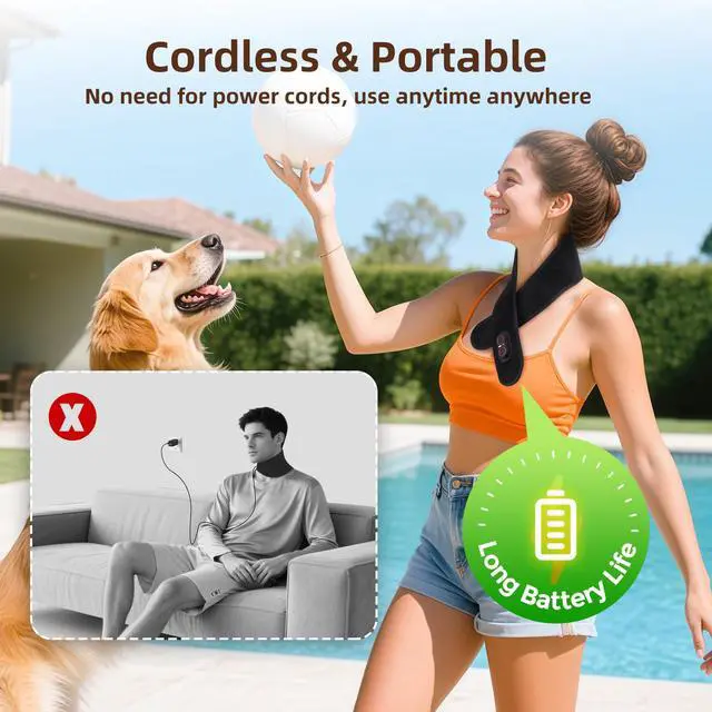 Alt view image 4 of 7 - Cordless Neck Heating Pad for Pain, Neck Massager with 660nm 850nm Red Light, Heated Neck Wrap with 3000mAh Rechargeable, 3 Levels Heat & Massage, Black