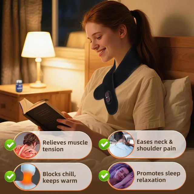 Alt view image 5 of 7 - Cordless Neck Heating Pad for Pain, Neck Massager with 660nm 850nm Red Light, Heated Neck Wrap with 3000mAh Rechargeable, 3 Levels Heat & Massage, Black