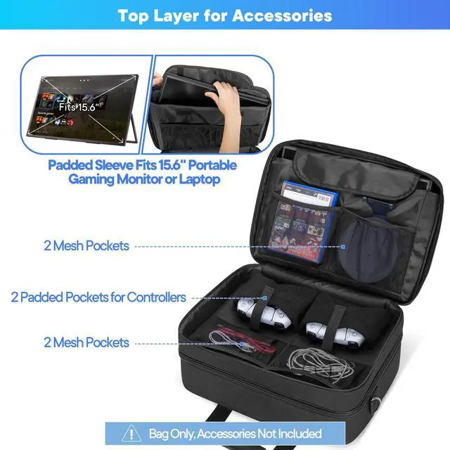 Alt view image 2 of 7 - Double Layer Game Console Carrying Case Compatible with PS5/Slim/Pro