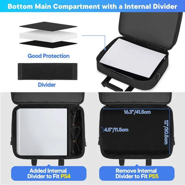 Alt view image 3 of 7 - Double Layer Game Console Carrying Case Compatible with PS5/Slim/Pro