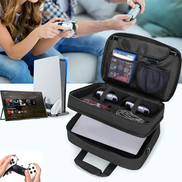 Alt view image 7 of 7 - Double Layer Game Console Carrying Case Compatible with PS5/Slim/Pro