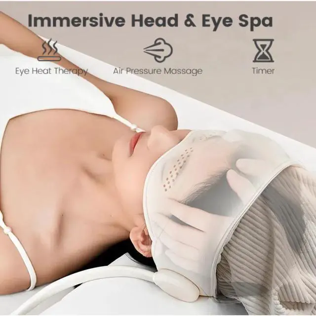 Alt view image 2 of 7 - Head Massager for Headaches with Cap, Electric Migraine Relief Cap Massager, Eye & Head Massagers with 6 Airbags and 3 Heat Modes, Stress Relief, Relaxation