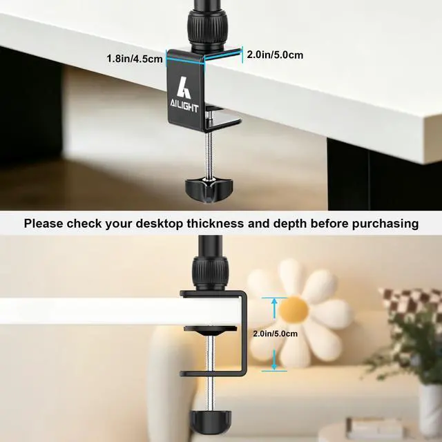 Alt view image 5 of 6 - Overhead Camera Mount Desk Stand, 15.75"-33.45" Webcam Mount with 2-Section Adjustable Telescopic Boom Arm, C Clamp/Swiveling Ball Head for DSLR Camera, Ring Light, Webcam