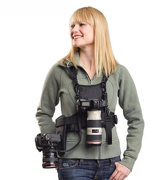 Main image of Multi Camera Carrying Chest Harness Vest System with Side Holster and Secure Straps for Canon Nikon Sony Panasonic Olympus DSLR Cameras