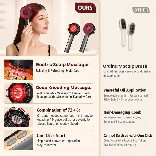 Alt view image 3 of 7 - Scalp Massager, 3-in-1 Hair Oil Applicator, Cordless Electric Massager, IPX7 Waterproof, Portable Scalp Brush for Hair Growth & Dandruff Removal, Salon Home & Travel Use, Grey