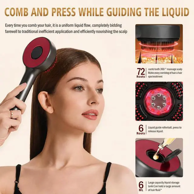 Alt view image 4 of 7 - Scalp Massager, 3-in-1 Hair Oil Applicator, Cordless Electric Massager, IPX7 Waterproof, Portable Scalp Brush for Hair Growth & Dandruff Removal, Salon Home & Travel Use, Grey
