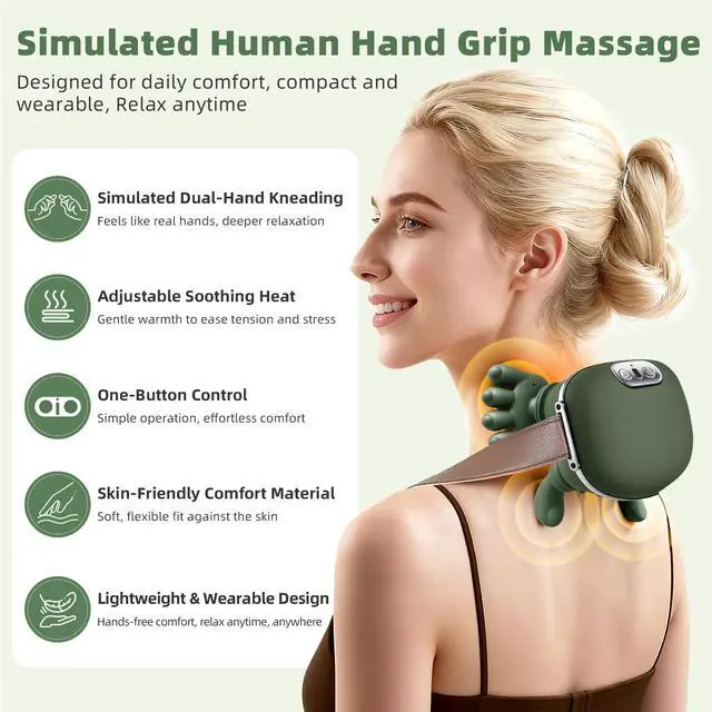 Alt view image 2 of 7 - Cordless Neck Massager with Heat,Bionic Heated Massager,Portable Shiatsu Neck and Back Massager with Fingers,4D Kneading & Deep Tissue Massage for Neck and Shoulder,Design for Pain Relief and Muscle