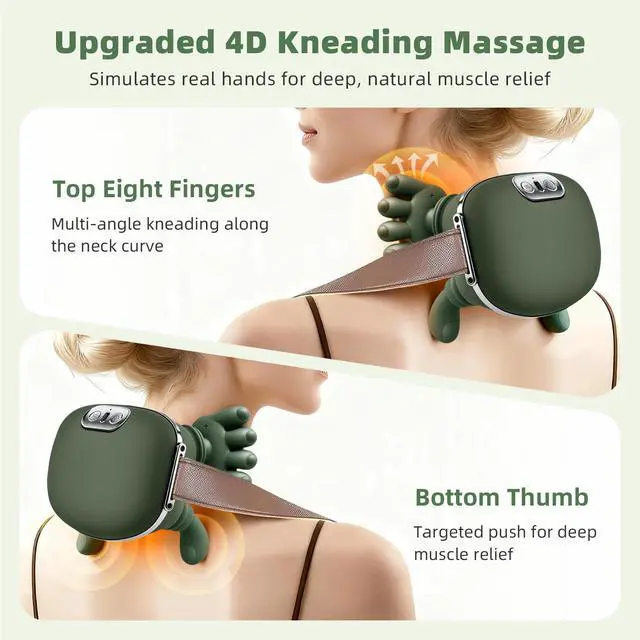 Alt view image 4 of 7 - Cordless Neck Massager with Heat,Bionic Heated Massager,Portable Shiatsu Neck and Back Massager with Fingers,4D Kneading & Deep Tissue Massage for Neck and Shoulder,Design for Pain Relief and Muscle