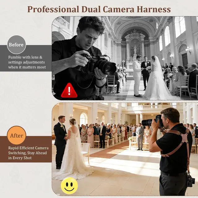 Alt view image 2 of 7 - Double Camera Harness for DSLR/SLR(Brown Leather)