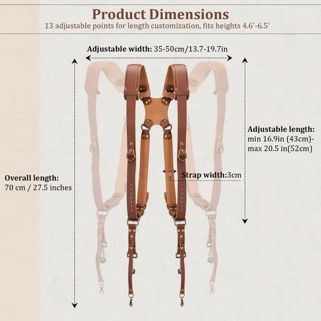 Alt view image 3 of 7 - Double Camera Harness for DSLR/SLR(Brown Leather)
